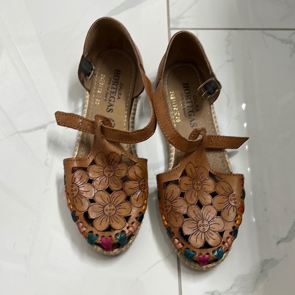 Tan and Brown Espadrilles with Floral Cutouts